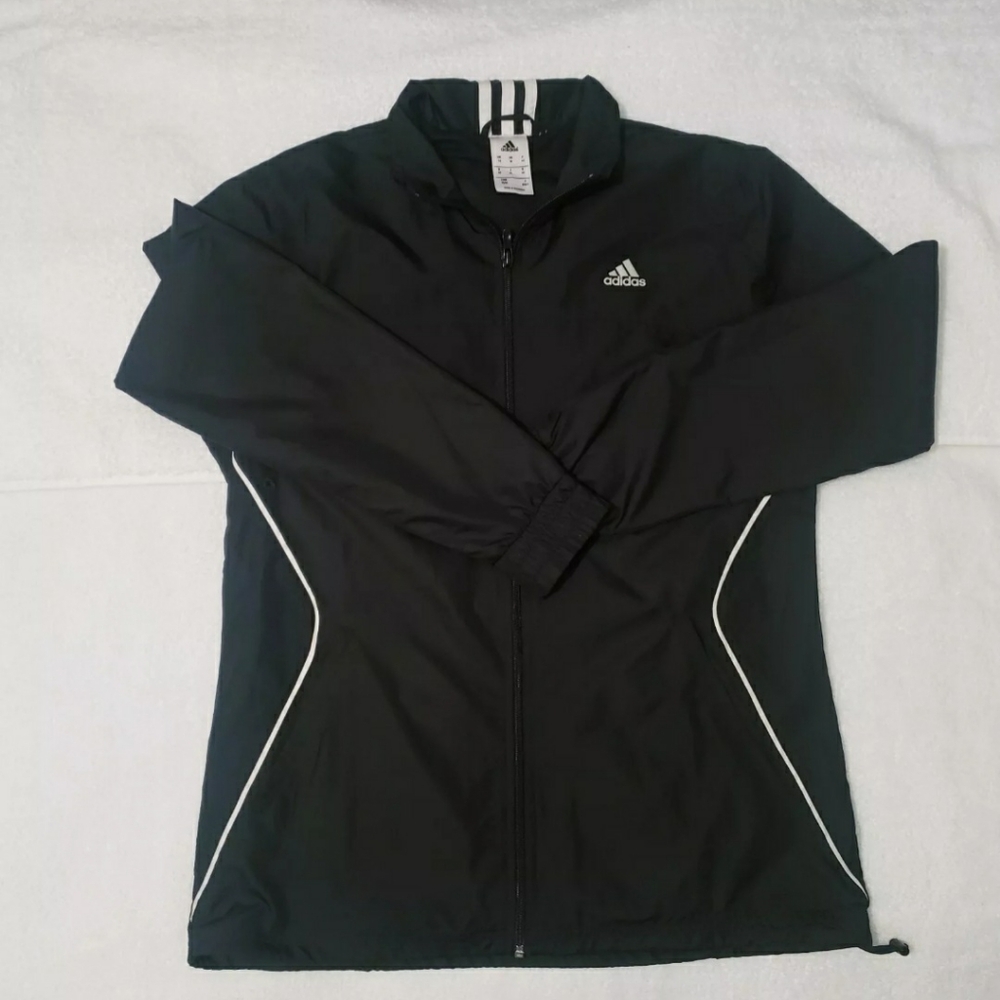 Womens Adidas Lightweight Black Polyester Mesh Lined Full Zip Jacket Size Medium